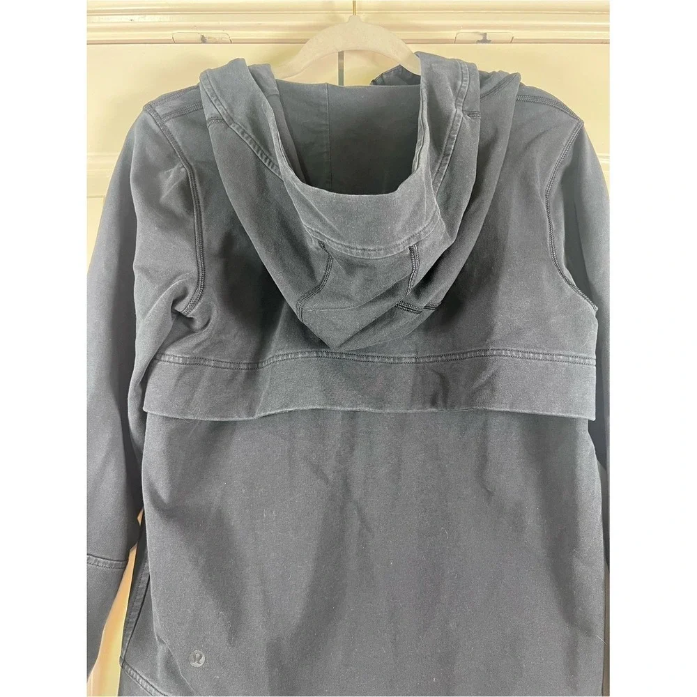 Lululemon Full Zip Hooded‎ Jacket Black Gray Vented Back Fleece Hoodie Size 4